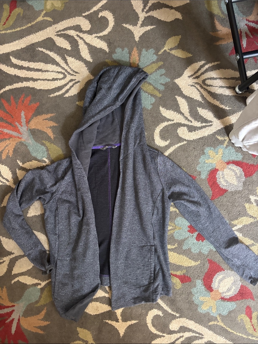 The North Face Women's Hooded Open Cardigan - Charcoal Gray with Purple Trim